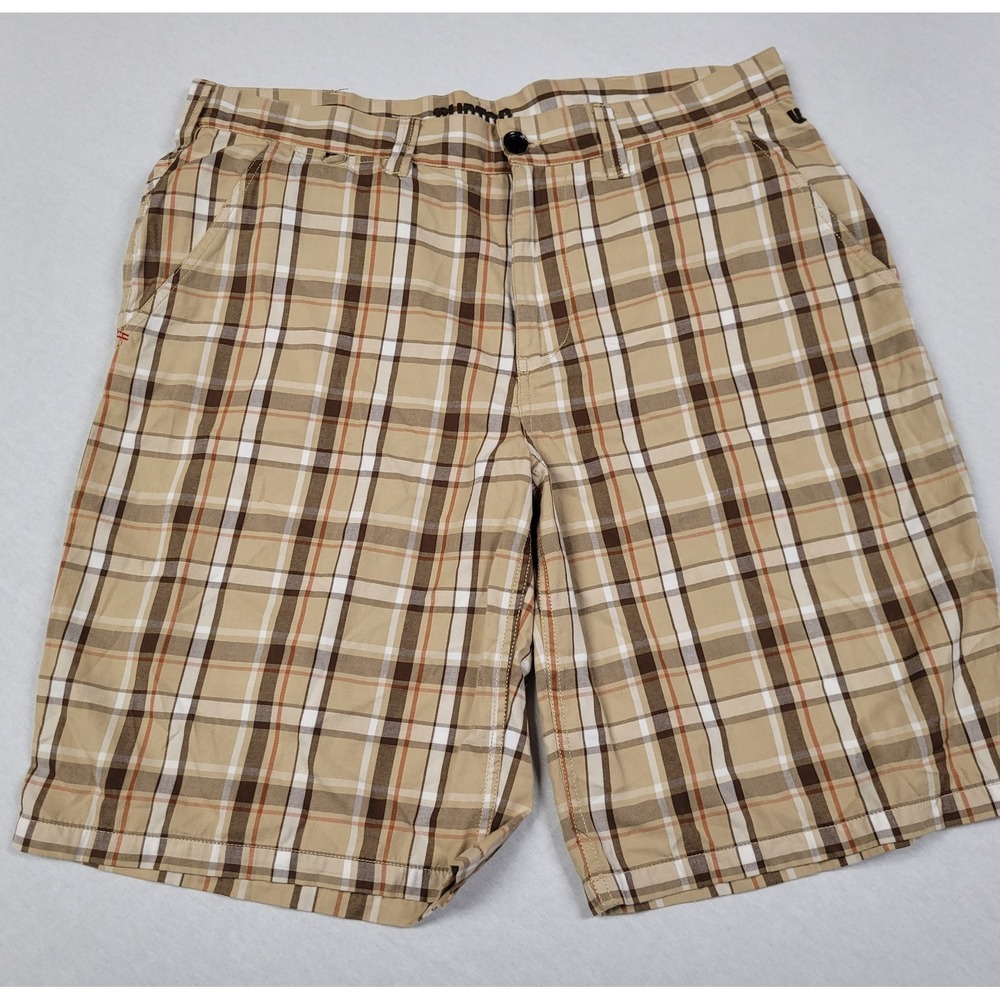 Burton Men's Khaki / Brown Plaid Flat Front Chino Cotton Shorts Size 36